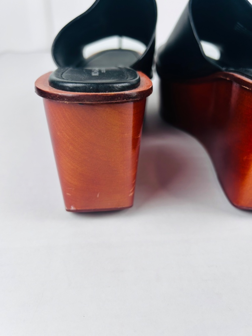 MICHAEL KORS Collection  Leather Wood Wedge Platform Mule Sandal Shoe 7.5 EUR 38 - Picture 7 of 15